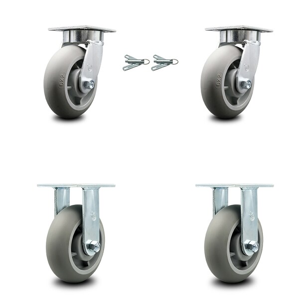 6 Inch Kingpinless Thermoplastic Rubber Wheel Caster Swivel Locks 2 Rigid, 2PK